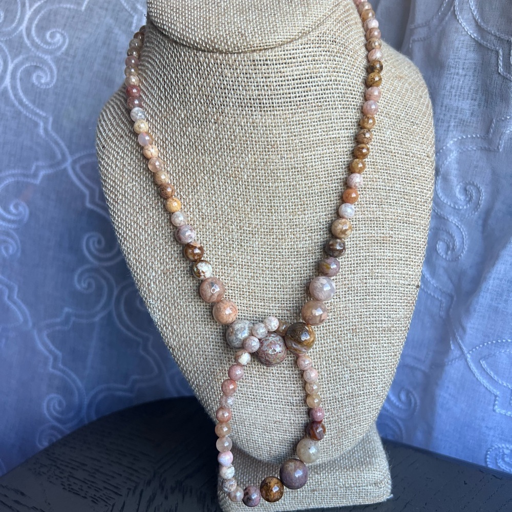 Pink flower agate necklace set 19’